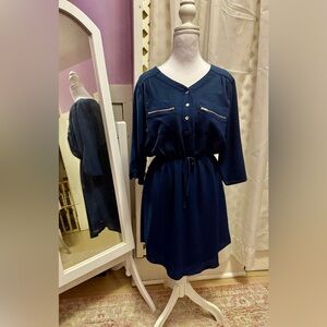 Justify Navy Button-Front Drawstring Midi Dress